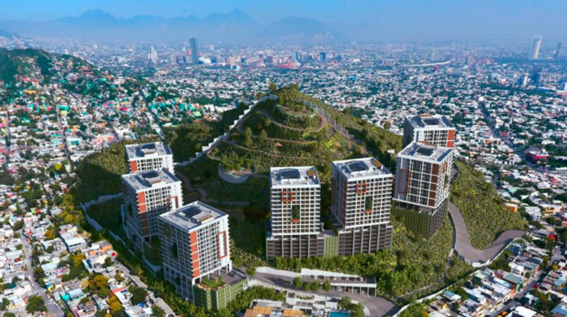Desarrollo inmobiliario con vista aérea de Monterrey